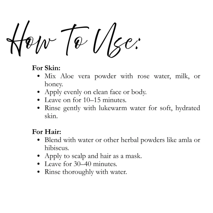 100% Natural Aloe Vera Powder by Sushi Industries ; Herbal Moisturizer for Glowing Skin & Silky Hair