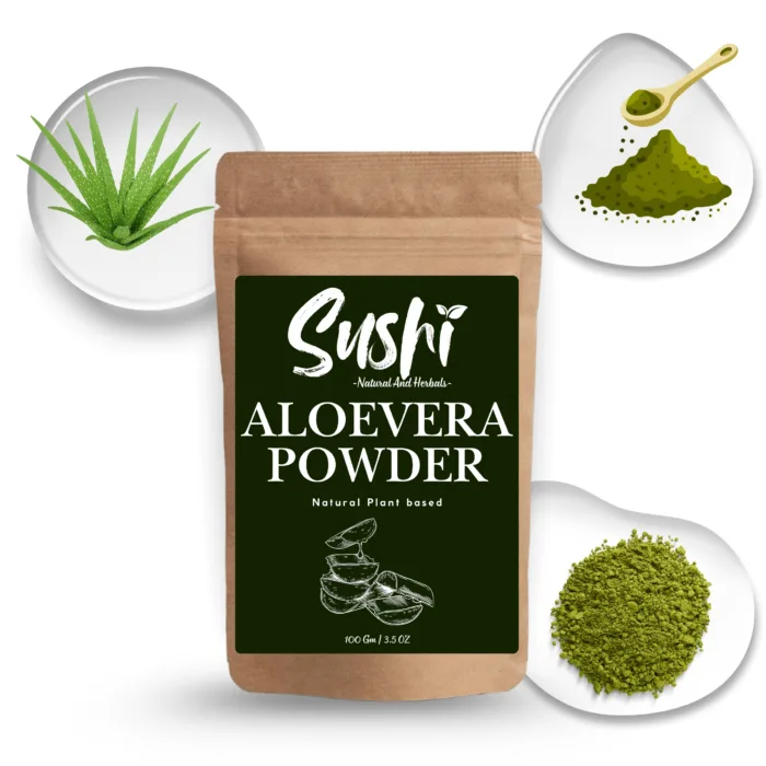 100% Natural Aloe Vera Powder by Sushi Industries ; Herbal Moisturizer for Glowing Skin & Silky Hair