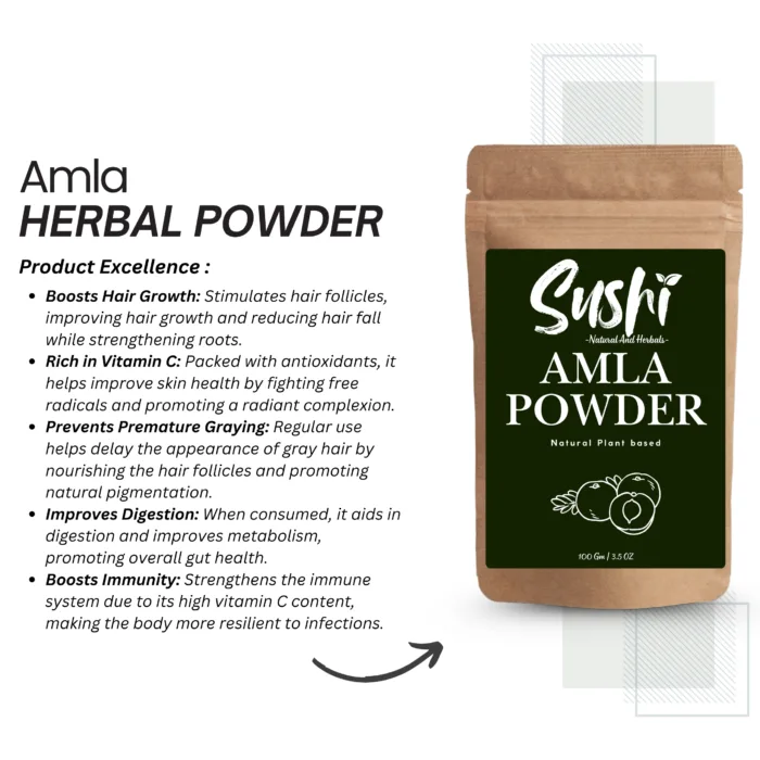 100% Natural Amla Powder by Sushi Industries ; Herbal Hair Strengthener & Immunity Enhancer for Skin & Wellness