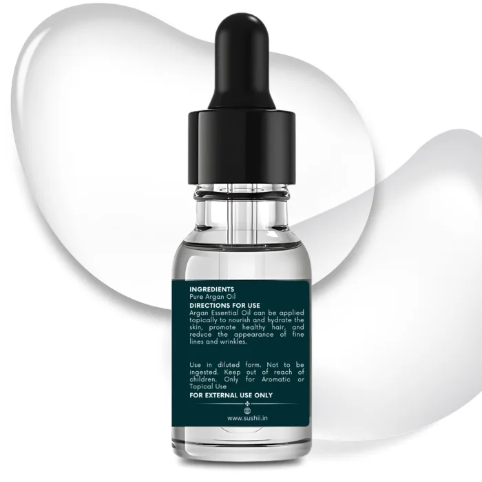 100% Pure Argan Essential Oil by Sushi Industries ; Cold-Pressed Moroccan Oil for Hair Shine, Skin Hydration & Anti-Aging