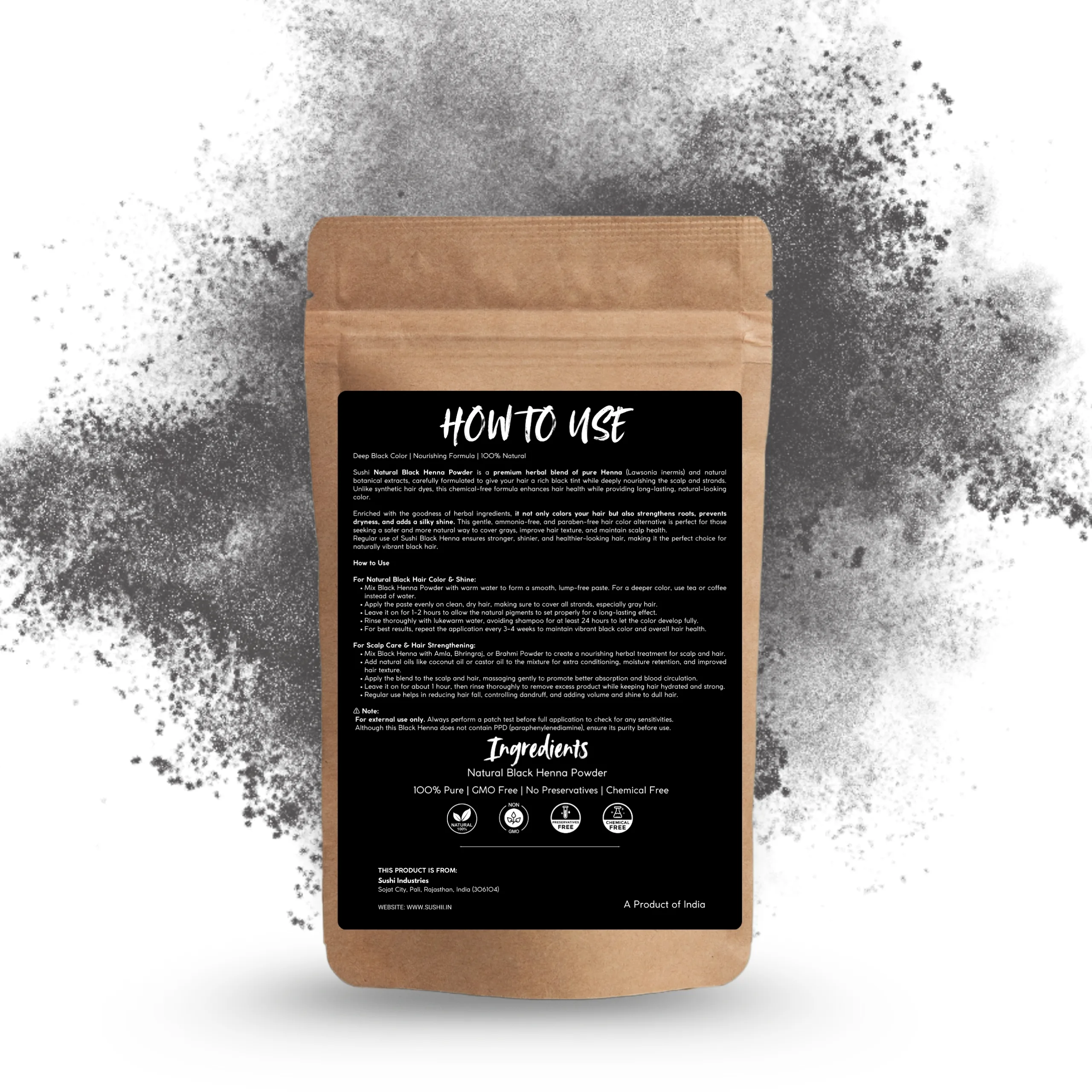 Black Henna Powder Long-Lasting & Natural Color for Body & Hair Art - Gallery Image