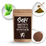 100% Natural Brown Henna Powder by Sushi Industries ; Herbal Hair Dye with Henna & Indigo ; Safe Hair Coloring for Soft Brown Tone