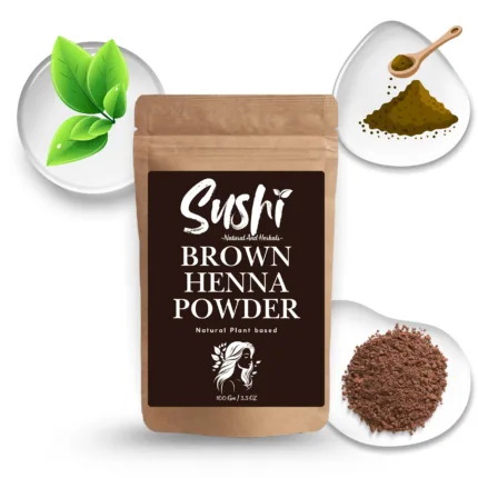 100% Natural Brown Henna Powder by Sushi Industries ; Herbal Hair Dye with Henna & Indigo ; Safe Hair Coloring for Soft Brown Tone