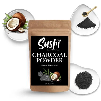100% Natural Coconut Shell Charcoal Powder by Sushi Industries ; Herbal Deep Cleanser for Skin, Scalp & Teeth Whitening
