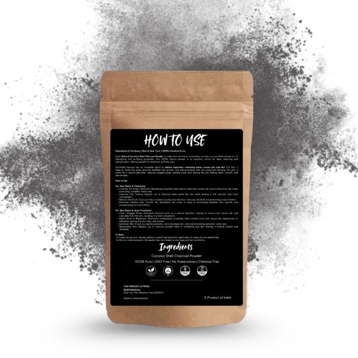 100% Natural Coconut Shell Charcoal Powder by Sushi Industries ; Herbal Deep Cleanser for Skin, Scalp & Teeth Whitening