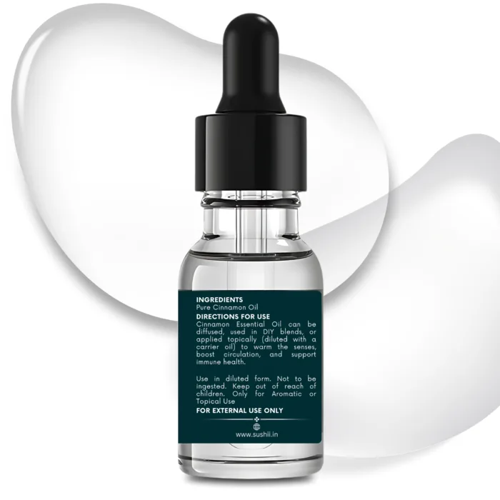 100% Pure Cinnamon Essential Oil by Sushi Industries ; Steam-Distilled Spice Oil for Circulation, Skin Glow & Natural Warmth