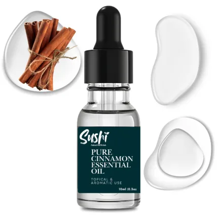 100% Pure Cinnamon Essential Oil by Sushi Industries ; Steam-Distilled Spice Oil for Circulation, Skin Glow & Natural Warmth