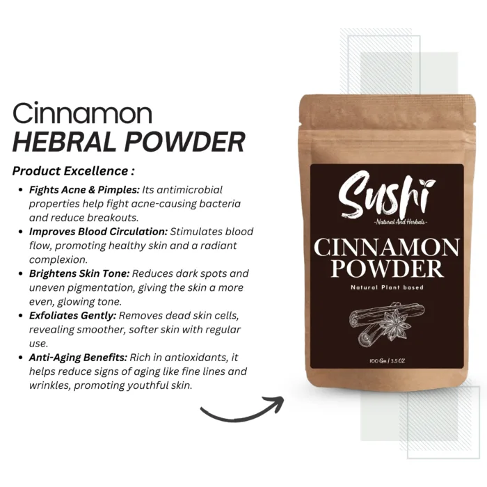 100% Natural Cinnamon Powder by Sushi Industries ; Herbal Spice for Glowing Skin, Hair Care & Digestive Health