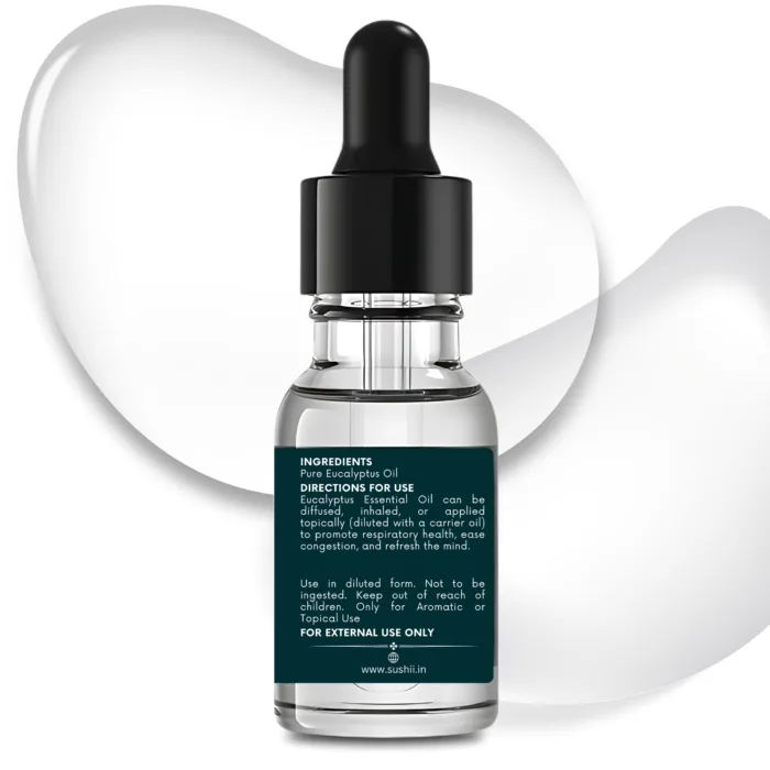100% Pure Eucalyptus (Nilgiri) Essential Oil by Sushi Industries ; Steam-Distilled Herbal Oil for Respiratory Support & Muscle Relief
