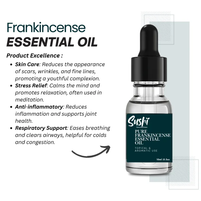100% Pure Frankincense Essential Oil by Sushi Industries ; Sacred Herbal Oil for Meditation, Wrinkle Reduction & Emotional Balance