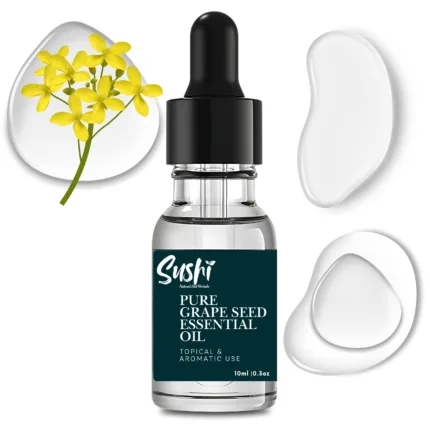 100% Pure Grapeseed Essential Oil by Sushi Industries ; Fast-Absorbing Herbal Oil for Glowing Skin, Hair Growth & Massage