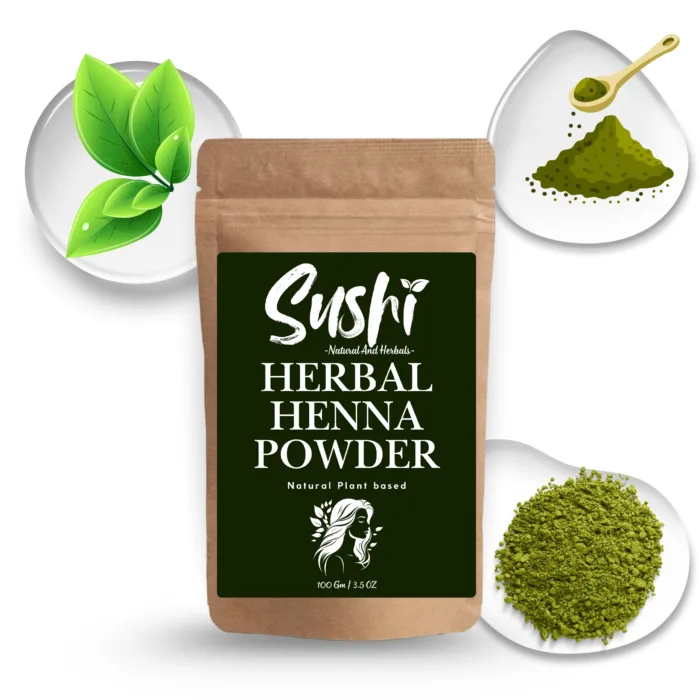 100% Herbal Henna Powder by Sushi Industries ; Ayurvedic Hair Dye with Amla, Bhringraj & Shikakai ; Natural Hair Color & Care