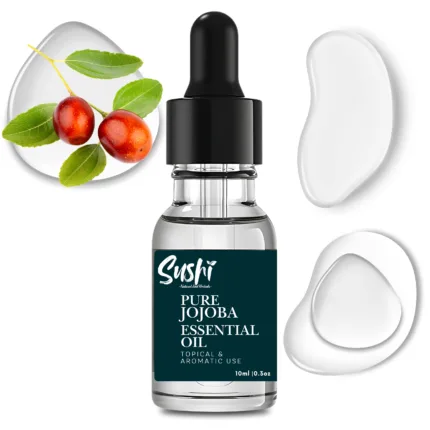 100% Pure Jojoba Essential Oil by Sushi Industries ; Lightweight Carrier Oil for Glowing Skin, Soft Hair & Deep Hydration