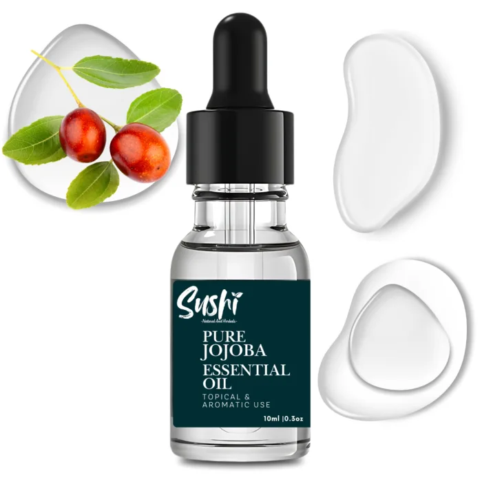 100% Pure Jojoba Essential Oil by Sushi Industries ; Lightweight Carrier Oil for Glowing Skin, Soft Hair & Deep Hydration