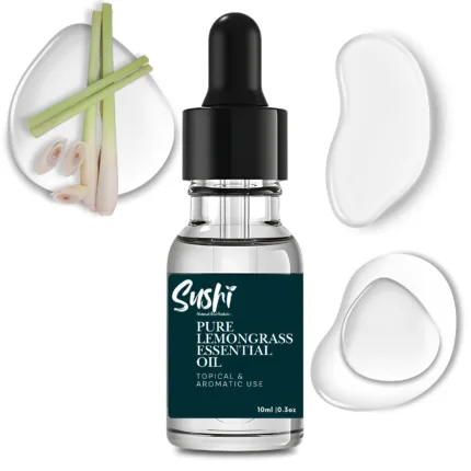 100% Pure Lemongrass Essential Oil by Sushi Industries ; Energizing Herbal Oil for Aromatherapy, Muscle Relief & Skin Care