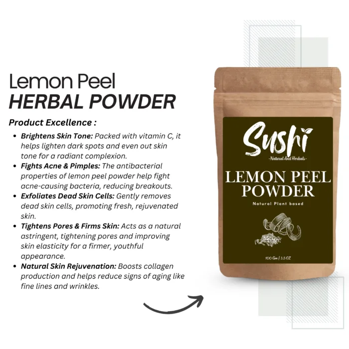 100% Natural Lemon Peel Powder by Sushi Industries ; Herbal De-Tan & Skin Lightening Powder for Glowing Complexion