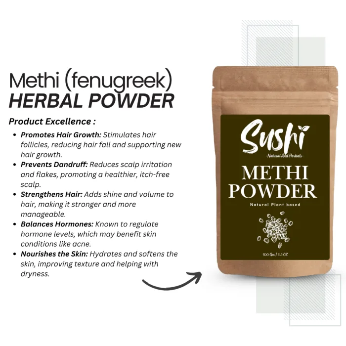 100% Natural Methi Powder by Sushi Industries ; Herbal Remedy for Hair Fall Control, Dandruff & Metabolic Support