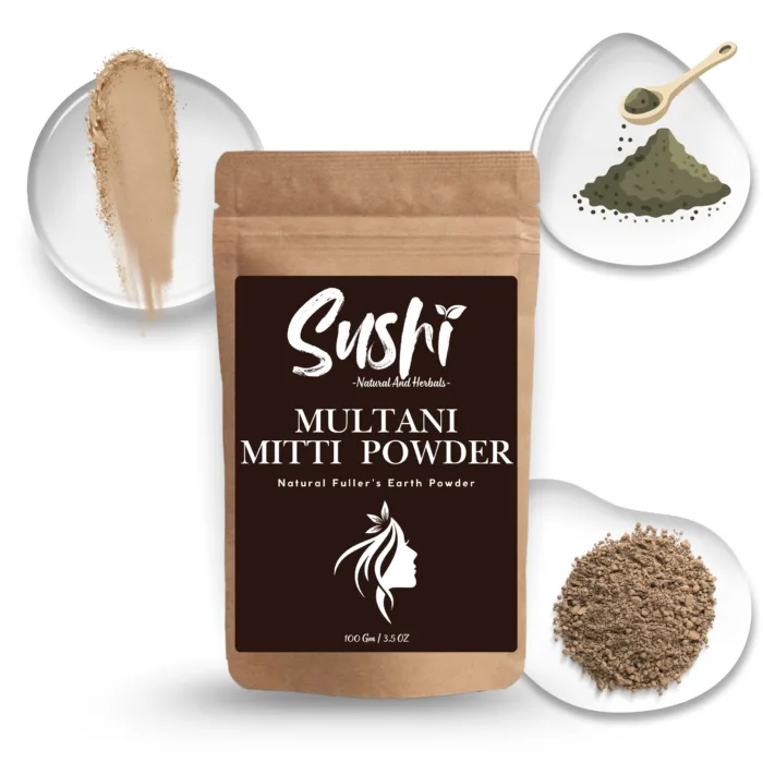 100% Natural Multani Mitti Powder by Sushi Industries ; Herbal Clay Mask for Clear Skin, Oil Control & Detox