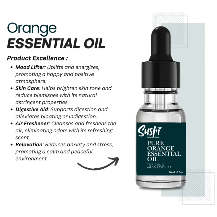 100% Pure Orange Essential Oil by Sushi Industries ; Energizing Citrus Aroma for Glowing Skin, Mood Boost & Aromatherapy