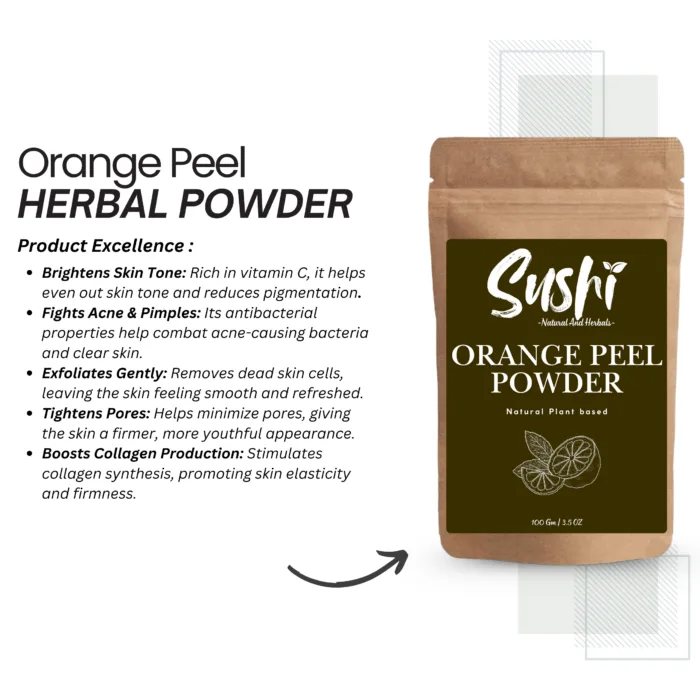 100% Natural Orange Peel Powder by Sushi Industries ; Herbal Skin Cleanser & Vitamin C Face Mask for Radiant Skin