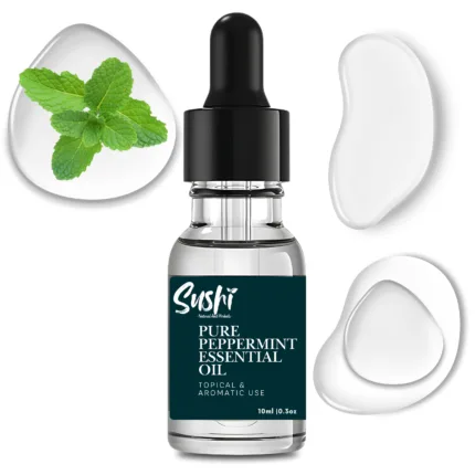 100% Pure Peppermint Essential Oil by Sushi Industries ; Invigorating Herbal Oil for Headache Relief, Energy Boost & Skin Cooling