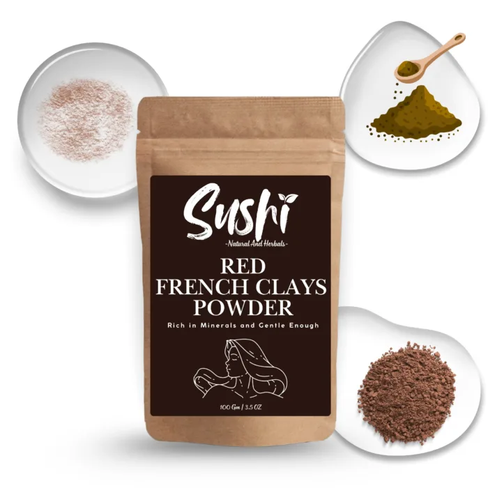 100% Natural Red French Clay Powder by Sushi Industries ; Rejuvenating Clay for Radiant Skin ; Deep Cleansing & Nourishing Face Mask
