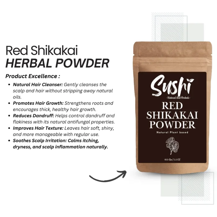 100% Natural Red Shikakai Powder by Sushi Industries ; Herbal Shampoo Alternative for Hair Growth & Scalp Health