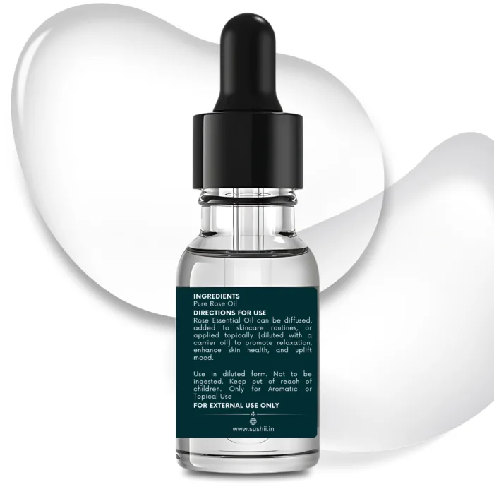 100% Pure Rose Essential Oil by Sushi Industries ; Calming Floral Scent for Glowing Skin, Relaxation & Emotional Wellness