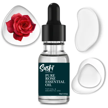 100% Pure Rose Essential Oil by Sushi Industries ; Calming Floral Scent for Glowing Skin, Relaxation & Emotional Wellness