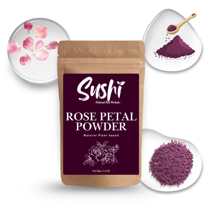 100% Natural Rose Petal Powder by Sushi Industries ; Floral Face Cleanser & Toner ; Ayurvedic Skin Softening & Brightening Powder