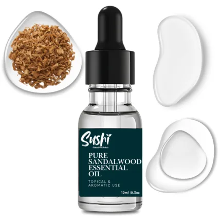 100% Pure Sandalwood Essential Oil by Sushi Industries ; Soothing Aroma Oil for Glowing Skin, Meditation & Stress Relief
