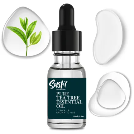 100% Pure Tea Tree Essential Oil by Sushi Industries ; Herbal Antibacterial Oil for Acne Care, Dandruff Control & Aromatherapy