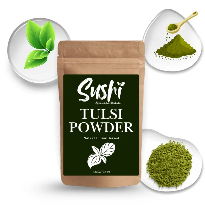 100% Natural Tulsi Powder by Sushi Industries ; Herbal Cleanser for Skin & Hair ; Ayurvedic Purifying Face & Scalp Care