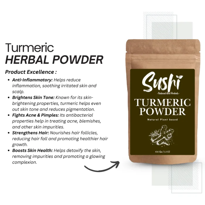 100% Natural Turmeric Powder by Sushi Industries ; Herbal Skin Brightening & Anti-Inflammatory Remedy ; Pure Haldi for Beauty & Wellness