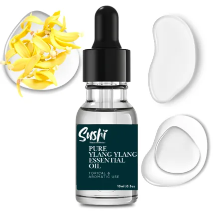 100% Pure Ylang Ylang Essential Oil by Sushi Industries ; Calming Floral Oil for Stress Relief, Glowing Skin & Hair Nourishment