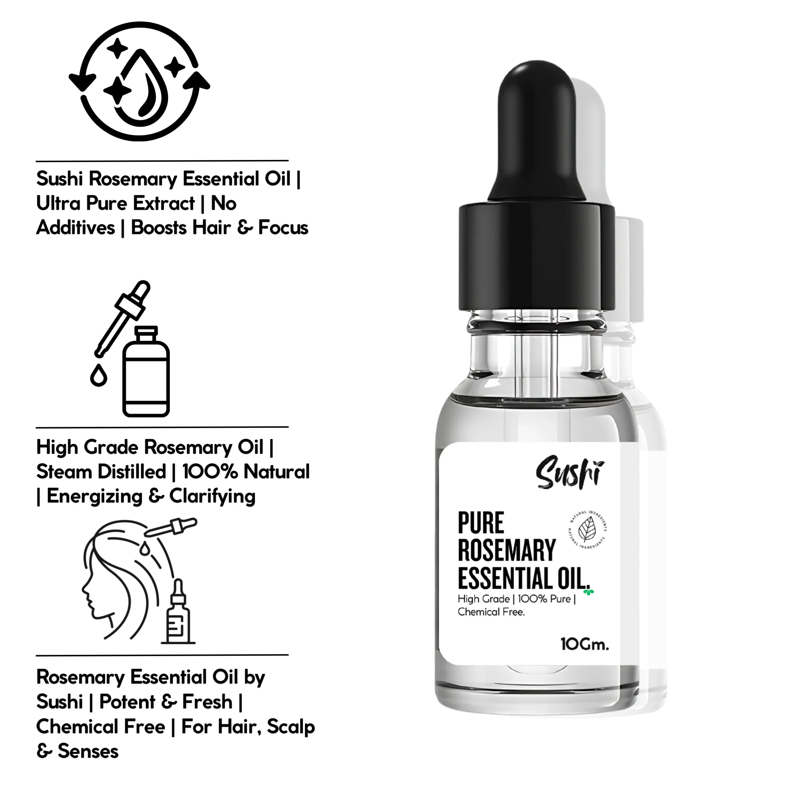 Rosemary Essential Oil – Natural, Chemical-Free, Aromatic & Skincare Oil for Hair, Skin & Wellness - Gallery Image